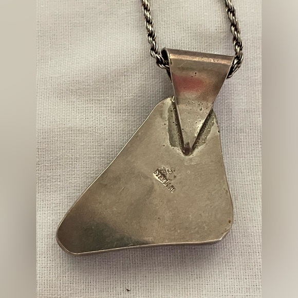 Signed SJ Sterling & Dichroic Pendant w/ 925 23 1/2” Rope Chain Necklace - Picture 6 of 12